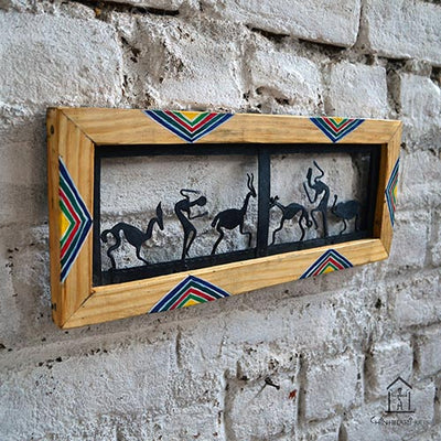 Wrought Iron Tribal Wooden Frame 2 Box Jaali Wall Hanging - Wall Decor - 3