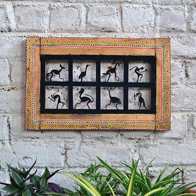 Wrought Iron Tribal Wooden Frame 8 Box Jaali Wall Hanging - Wall Decor - 3