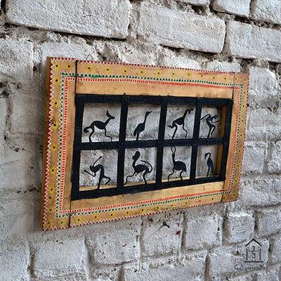 Wrought Iron Tribal Wooden Frame 8 Box Jaali Wall Hanging - Wall Decor - 4