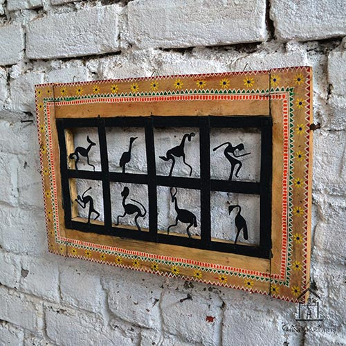 Wrought Iron Tribal Wooden Frame 8 Box Jaali Wall Hanging - Wall Decor - 5