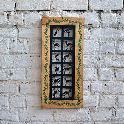 Wrought Iron Tribal Wooden Frame 12 Box Jaali Wall Hanging - Wall Decor - 2