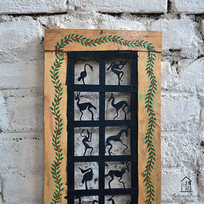 Wrought Iron Tribal Wooden Frame 12 Box Jaali Wall Hanging - Wall Decor - 3