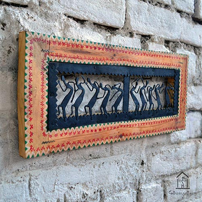 Wrought Iron Tribal Wooden Frame 2 Box Dancing Tribal Jaali Wall - Wall Decor - 5