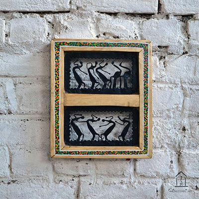 Wrought Iron Wooden Frame 2 Box Dancing Tribal Jaali Wall Hanging - Wall Decor - 2
