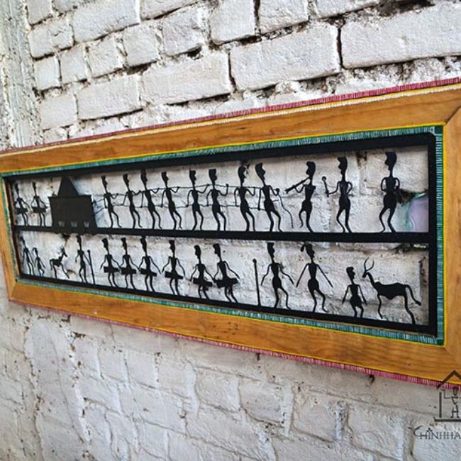 Wrought Iron Tribal Wooden Frame Baster Raath Yatra Jaali - Wall Decor - 4