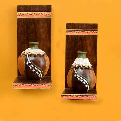 Coco Earthen Vases with Wall Decor Shelves - Set of 2 - Wall Decor - 1
