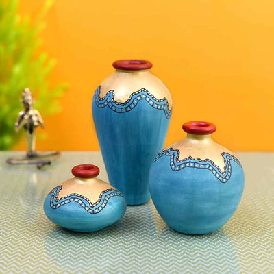 Turquoise Blue Golden Glaze Vase - Set of 3 - Decor & Living - 1