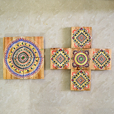 Wooden Hand Painted Wall Decor Tiles - Wall Decor - 3
