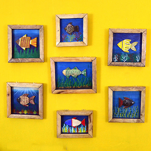 Wooden Set of 7 Hand Painted Fish Wall Decor - Wall Decor - 2