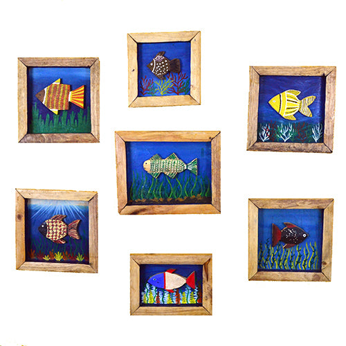 Wooden Set of 7 Hand Painted Fish Wall Decor - Wall Decor - 12