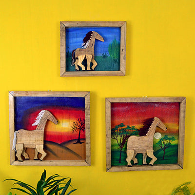 Wooden Set of 3 Hand Painted Horse Wall Decor - Wall Decor - 2