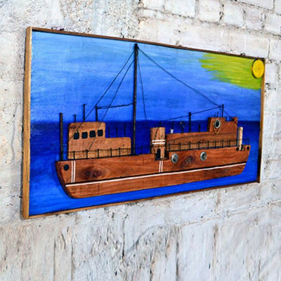 Wooden Hand Painted Ship Wall Decor - Wall Decor - 3