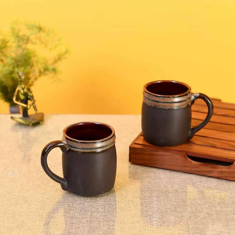 Elemental Brown Tea Cups - Set of 2 (4.5x3x4") - Dining & Kitchen - 1