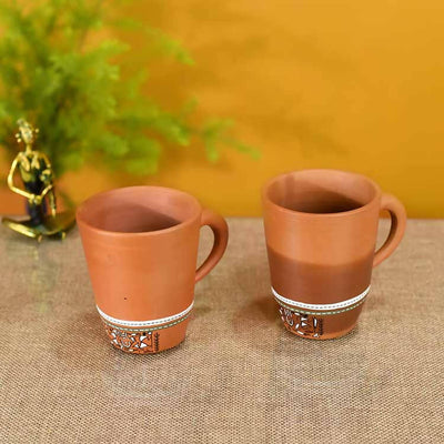 Knosh-3 Earthen Mugs with Tribal Motifs - Set of 2 - Dining & Kitchen - 1