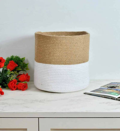 Jute Cotton Basket Dual Color Bottom White - Storage & Utilities - 1