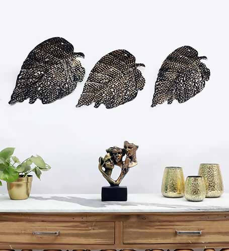 Black & Gold Etching Leaves Wall Decor Set of 3