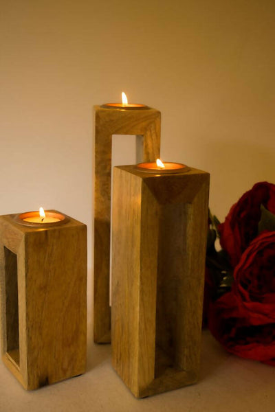Wooden Tea Light Stand - Hollow - Set of 3 - Decor & Living - 1