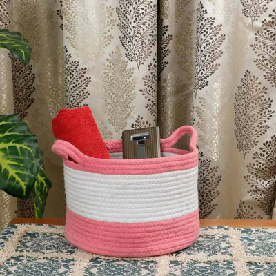 Cotton Dual Color Small Handle Basket - Storage & Utilities - 3