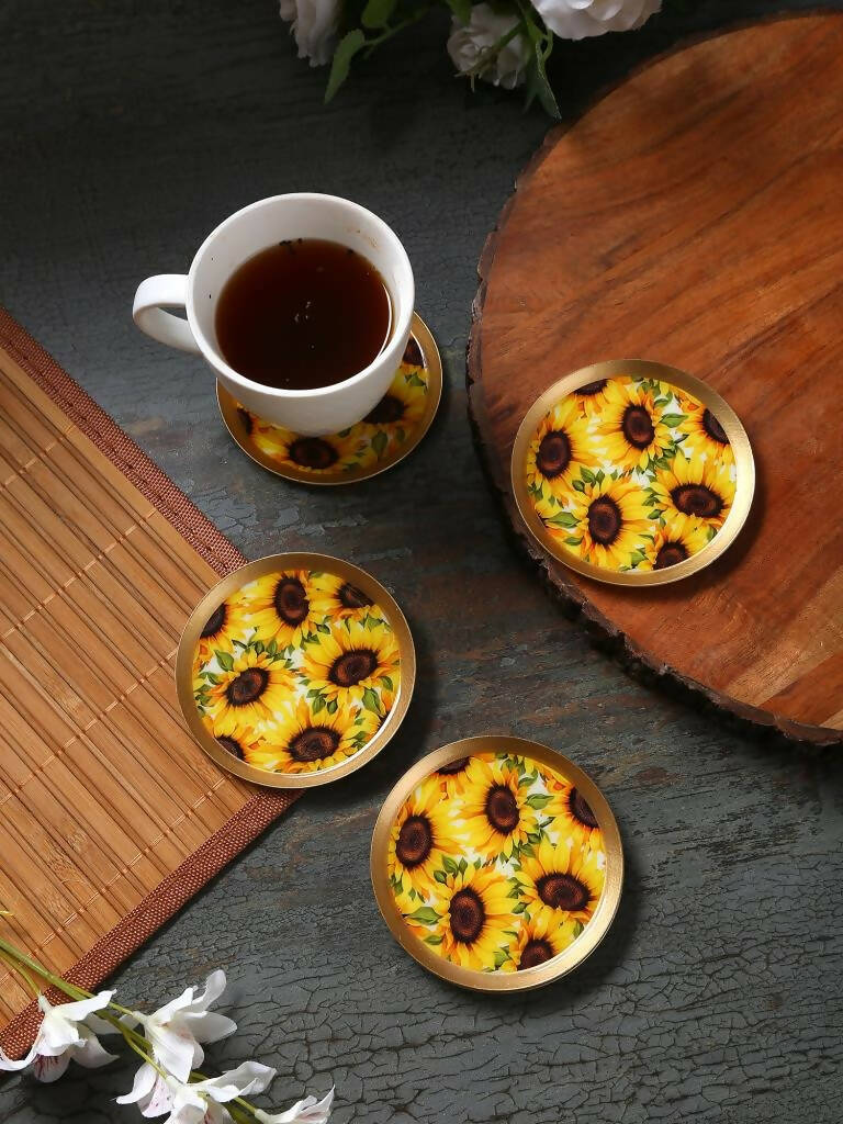 Sunflower Print Iron Coaster Set of 6 - Dining & Kitchen - 1