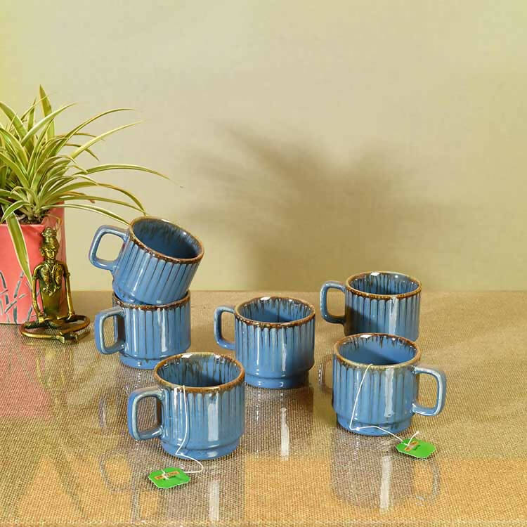 Cerulian Stripes Tea Cups - Set of 6 - Dining & Kitchen - 1
