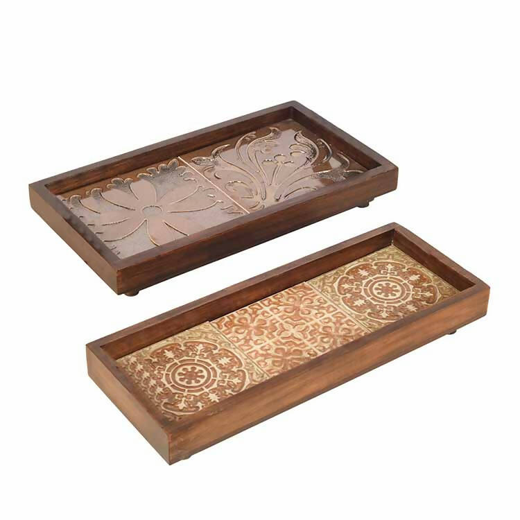 Floral Serenade Handcrafted Tray - Set of 2 - Dining & Kitchen - 1