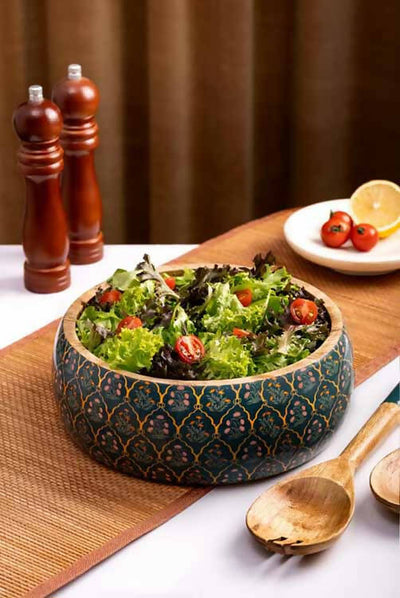 Salad Bowl + Server Set Wooden Iris