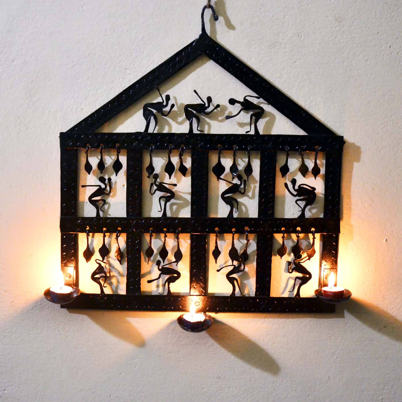 Wrought Iron Tribal Candle Holder Wall Hanging - Decor & Living - 1
