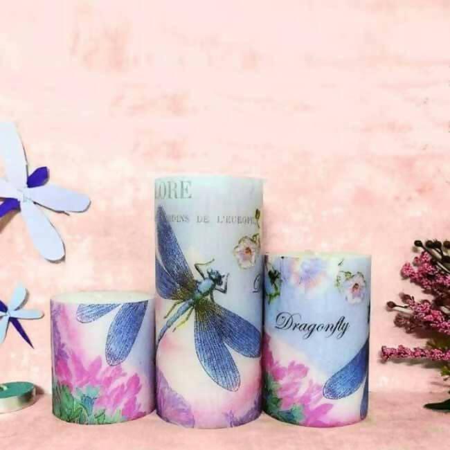 A Set of 3 Dragonfly Designer Scented Pillar Candles - Accessories - 1