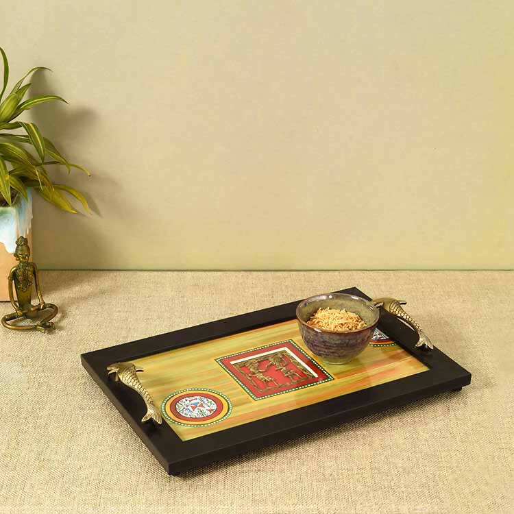 Hunter Green Dhokra Serving Tray Small (14.5x9.5x2") - Dining & Kitchen - 1