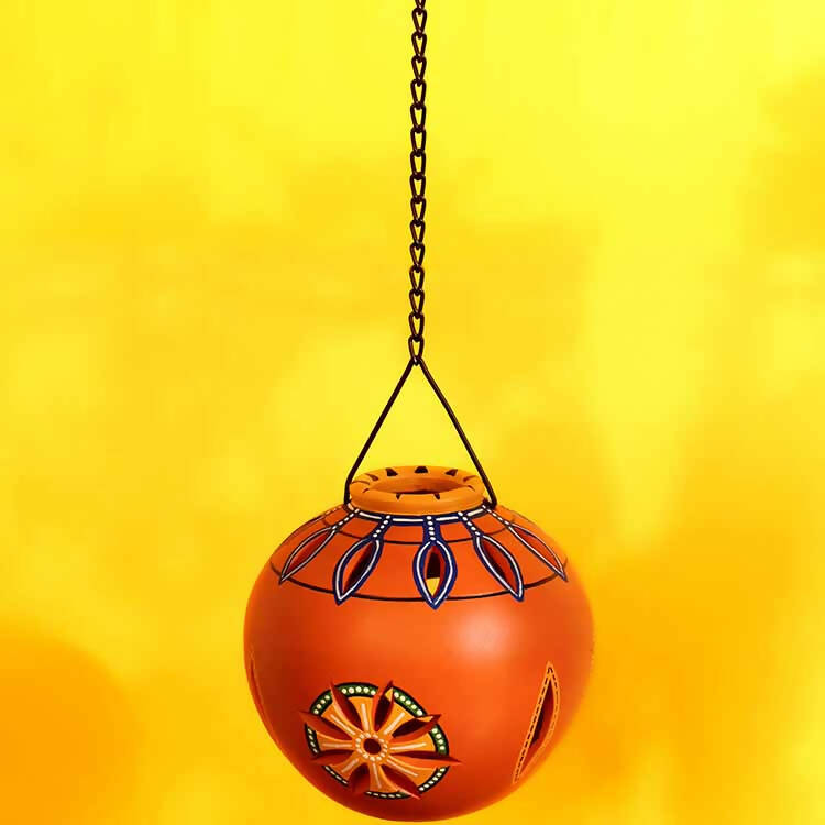 Terracotta Handpainted Orange Hanging Tea Light - Decor & Living - 1