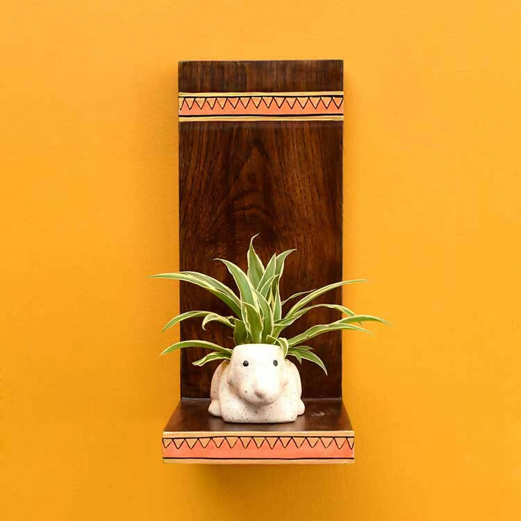 Puppy Wall Decor Shelf with Ceramic Pot (5x7x11") - Wall Decor - 1