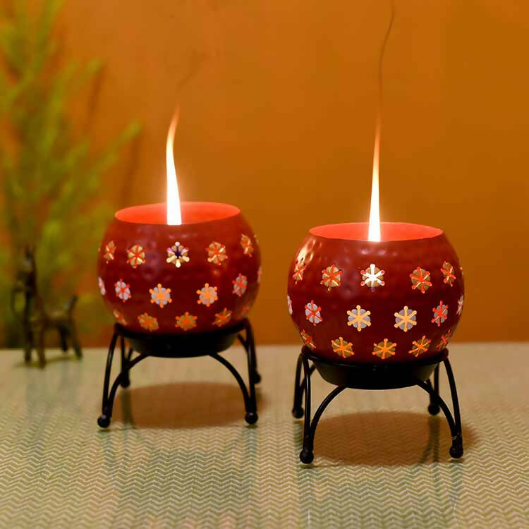 Red Polka Tealights with Metal Stands - Set of 2 - Decor & Living - 1