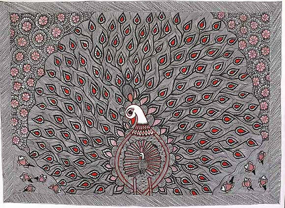 Madhubani Painting of Peacock - Wall Decor - 1