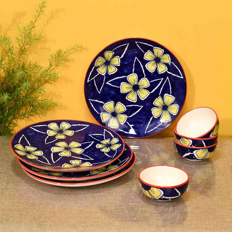 Flowers of Ecstasy Dinner Set - Plates & Bowls, Azure (Set of 8) - Dining & Kitchen - 1