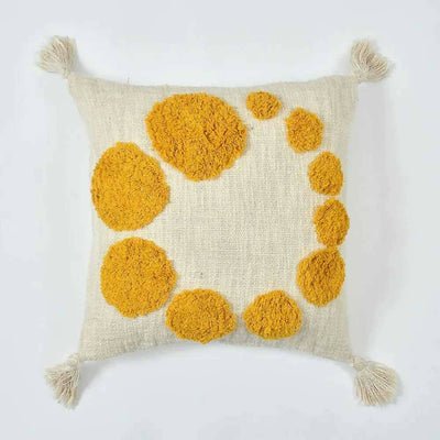 Tufted Cushion Cover Circle Spiral, Yellow, Off-White - Decor & Living - 4