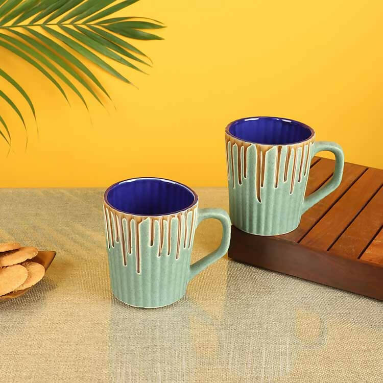 Turquoise Drip Mugs - Set of 2 - Dining & Kitchen - 1