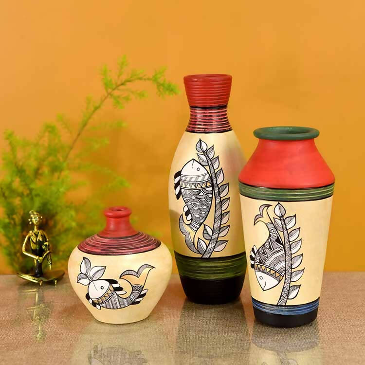 Handpainted Earthen Vases with Madhubani Art - Decor & Living - 1