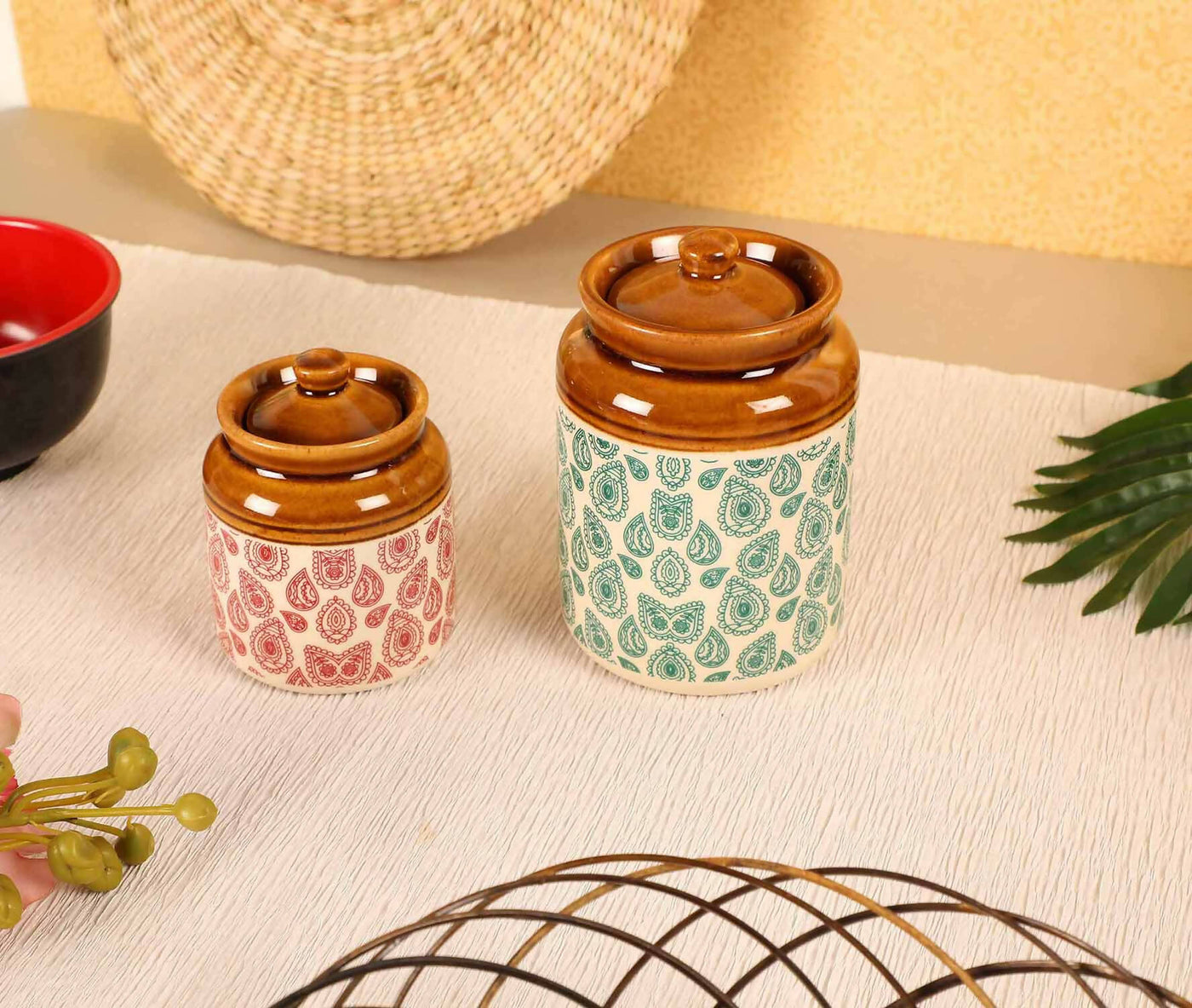 Ek Do Dhai Paisley Ceramic Jar Set of 2 - Dining & Kitchen - 1