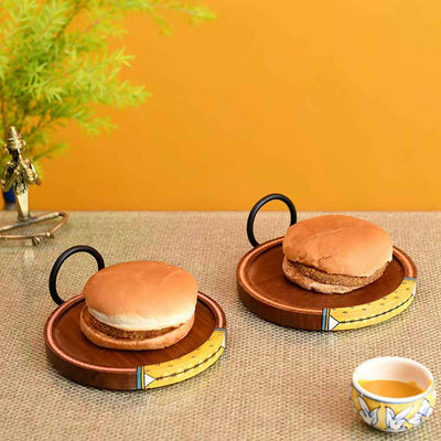 Ringo Round Snack Tray with Metal Handle - Set of 2 (6x6x2.5") - Dining & Kitchen - 1