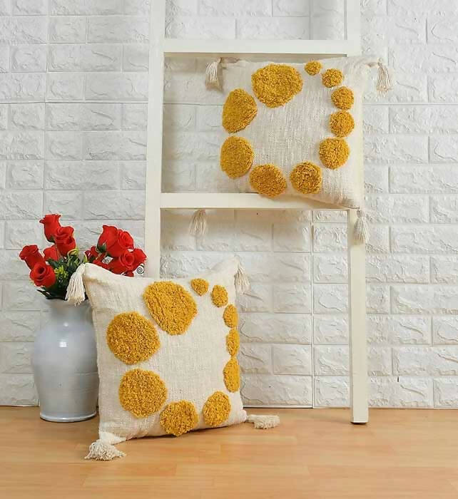 Tufted Cushion Cover Circle Spiral, Yellow, Off-White - Decor & Living - 1