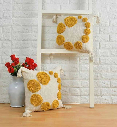 Tufted Cushion Cover Circle Spiral, Yellow, Off-White - Decor & Living - 1