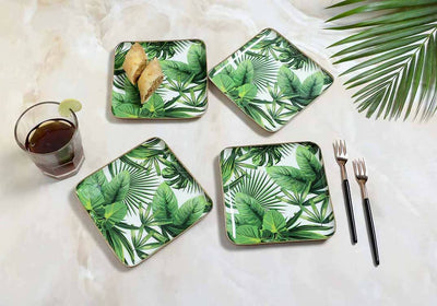 Square Tropical Paradise Palm Leaf Print Metal Plates - Set of 4 - Dining & Kitchen - 1