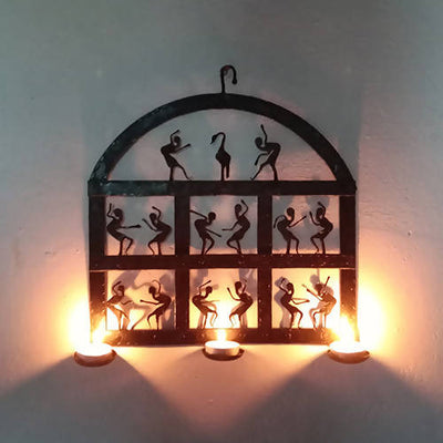 Wrought Iron Tribal Candle Holder Wall Hanging - Decor & Living - 1