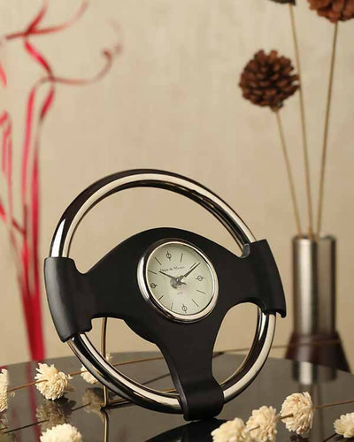 Wheel Steel Clock Silver Black- 61-035-26-1