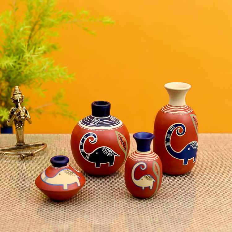 Happy Elephant Vases - Set of 4 in Rustic Red - Decor & Living - 1