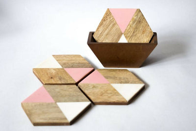 Wooden Coaster - Pink Hexagon - Dining & Kitchen - 1