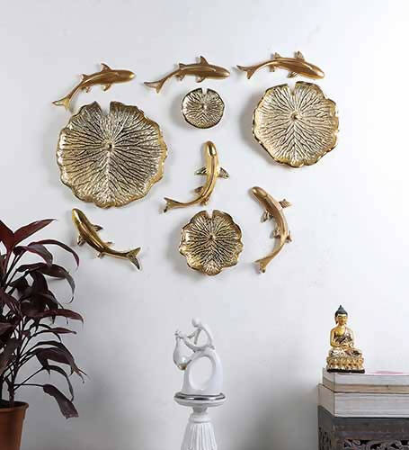Gold Aluminium Fish & Plate Wall Art Set of 10