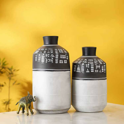 Earthen Vases Handpainted with Warli Motifs - Decor & Living - 1
