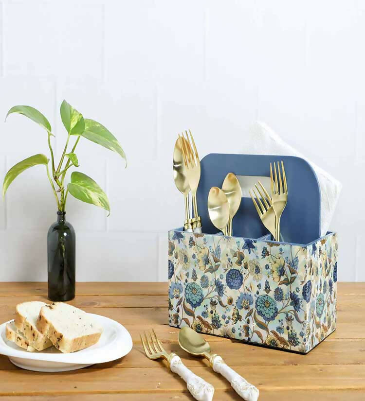 Blue Floral MDF Cutlery Holder - Dining & Kitchen - 1