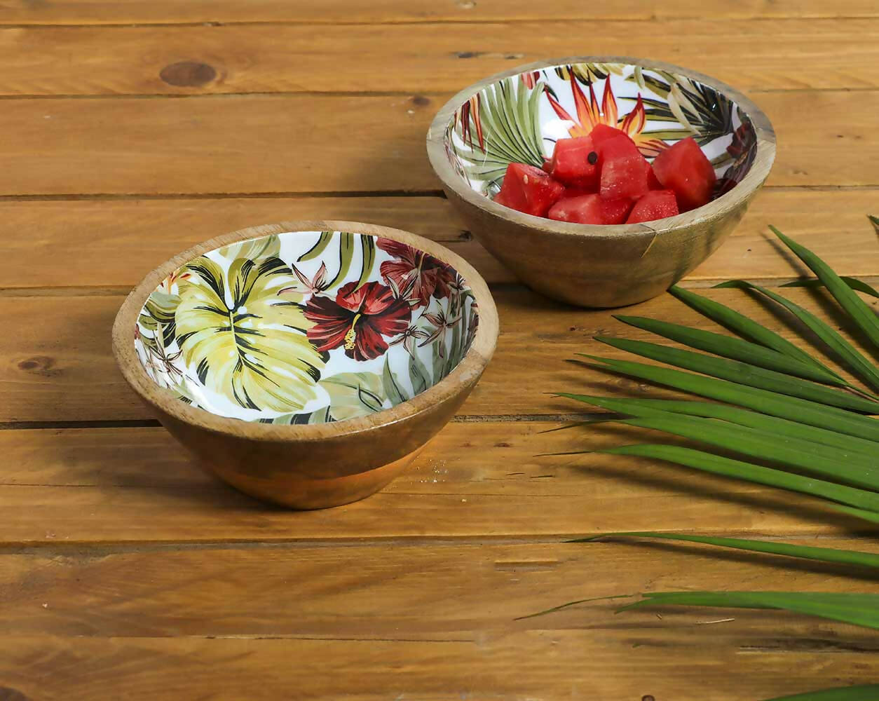 Tropical Paradise Wooden Snack Bowls - Set of 2 - Dining & Kitchen - 1